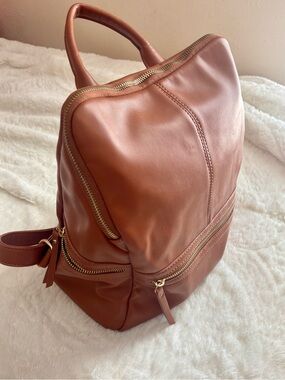 Faux Leather Mini Backpack - Brown/Gold